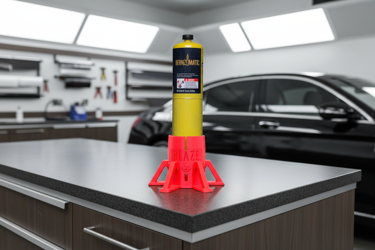 BlazeBase 2.0 with Bernzomatic MAP gas torch in automotive tinting shop